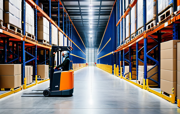 AI-Powered Warehouse Robot**

"A fully clothed warehouse worker observing a modern robotic forklift efficiently navigating shelves in a busy warehouse environment, using computer vision to identify boxes. The robot is metallic and sleek, the warehouse is brightly lit with visible inventory. Appropriate attire, safe for work, perfect anatomy, natural proportions, professional photography, high quality, modest background, appropriate content."

**