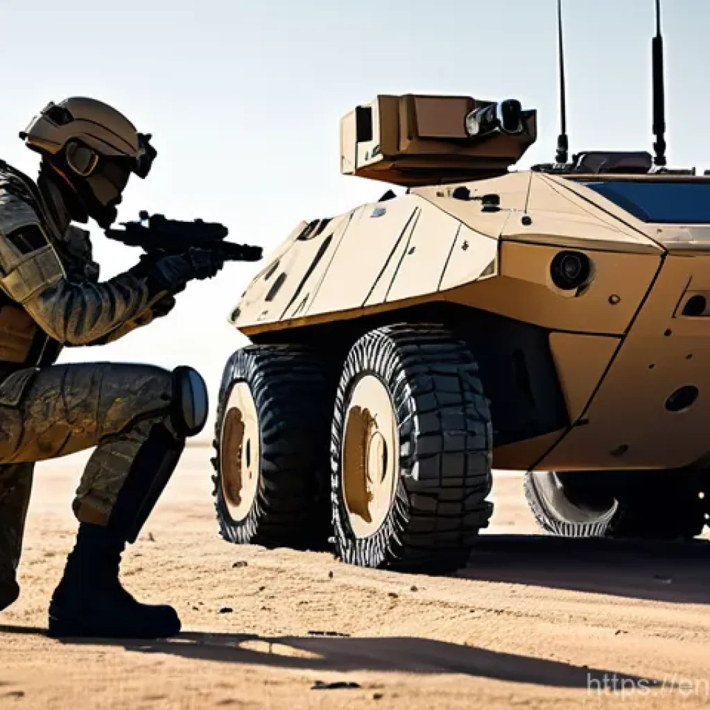 군사용 로봇 - **Prompt:** "A highly detailed, realistic image depicting a futuristic soldier in full, advanced mil...