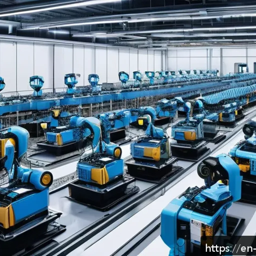 로봇과 자율 로봇 군단 - A highly detailed scene of a decentralized swarm of autonomous robots collaborating in a dynamic ind...
